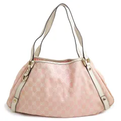 グッチ 130736 アビー GGキャンバス カーフスキン ピンク アイボリー ホワイト トートバッグ レザー ライトゴールド金具 GUCCI（中古）