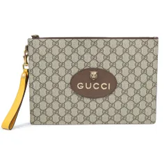 グッチ 473956 ネオ ヴィンテージ タイガーヘッド GGスプリームキャンバス レザー ベージュ エボニー ブラウン イエロー クラッチバッグ セカンド ヴィンテージゴールド金具 GUCCI（未使用　展示品）