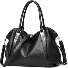 Furifula フリフラショルダー トートバッグ 多機能 2WAY 斜め掛け PU レザー レディース (ブラック)