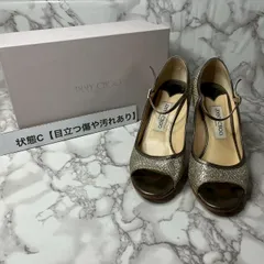 ジミーチュウ JIMMY CHOO グリッター ストラップ ヒールサンダル ゴールド系 38.5 イタリア製
