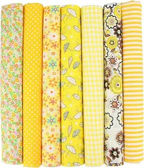 ideamall カットクロス はぎれ 花柄 布 生地 和柄 プリント おしゃれ 手芸 パッチワーク 50x50cm 7枚 (イエロー)