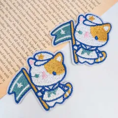 アイロンワッペン セーラーねこ 52mm×60mm 2枚セット W-10 キャット 刺繍ワッペン 手芸 アップリケ 入園 入学 子供 ハンドメイド ビーズクラブ
