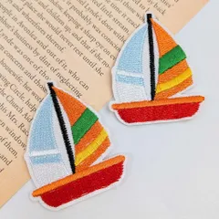 アイロンワッペン ヨット 49mm×40mm 2枚セット W-11 乗り物 刺繍ワッペン 手芸 アップリケ 入園 入学 子供 ハンドメイド ビーズクラブ