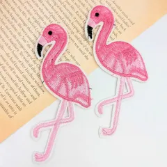 アイロンワッペン フラミンゴ  105mm×60mm 2枚セット W-13 ピンク 刺繍ワッペン 手芸 アップリケ 入園 入学 子供 ハンドメイド ビーズクラブ
