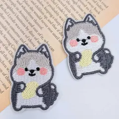 アイロンワッペン ワンコ 49mm×33mm 2枚セット W-15 犬 刺繍ワッペン 手芸 アップリケ 入園 入学 子供 ハンドメイド ビーズクラブ