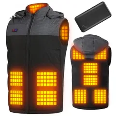 【在庫処分】電熱ベスト 7.4V 30000mAh １個バッテリー付き 12ヒーター ヒーターベスト 男女兼用 ユニセックス 電熱ジャケット 温熱 取外し可能フード付 バイクウェア 電熱 電熱ウェア ヒーター付きベスト クリスマスプレゼント