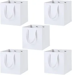 ideamall 紙袋 厚手 正方形 ギフトバッグ マチ広 ギフト用 20x20x20cm 5枚セット (ホワイト,  20x20x20cm)