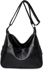 Furifula フリフラ 一流の職人が作る 大人な ショルダー トート バッグ 多機能 3WAY 斜め掛け PU レザー レディース ハンド 大容量 肩掛け 斜めがけ お洒落 (ブラック,  横幅35cmx奥行15cmx高さ24cm)