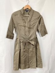 【クリーニング済】ロペ フリル シャツワンピース 9号 M カーキ リボン ベルト