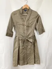 【クリーニング済】ロペ フリル シャツワンピース 9号 M カーキ リボン ベルト