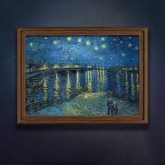 ☆秀作☆ 手書き油絵 ゴッホ ローヌ川の星月夜 額付 絵画 インテリア