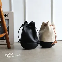【ブラック×ブラック底】Butler Verner Sails バトラーバーナーセイルズ モールドレザー巾着 ALLレザーショルダー(巾着バッグ 革 巾着 レディース 日本製 本革 おしゃれ バッグ 巾着ポーチ)