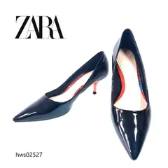 極美品 完売品 ZARA WOMAN ザラ 38 24.5cm エナメル パンプス ポインテッドトゥ ブラック 黒 クリアヒール メンテナンス済 通勤 通学 冠婚葬祭 式典 人気モデル スタイリッシュ クリーニング済み 美脚 希少デザイン hws02527