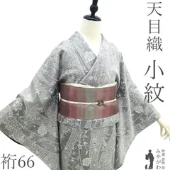 【中古】 小紋 着物 リサイクル 正絹 天目織 袷 立体的な地紋 グレー 花唐草 流線 カジュアル 春 秋 冬 高級 着物 仕立て上がり 身丈159 裄丈66 Ｍサイズ みやがわ sb16976