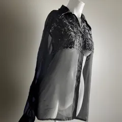 ヨーロッパ 90s シアー シャツ ブラウス トップス ヴィンテージ 刺繍 黒 ブラック Europe vintage シースルー Euro ユーロ ブラック レア 希少