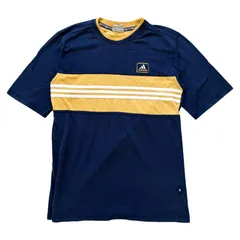 90s adidas オールドアディダス パフォーマンスロゴ 万国旗タグ Tシャツ M ネイビー 86219 メンズ 古着