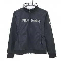 【超美品】フィラゴルフ ジャケット 黒 ロゴ白 地模様 裏起毛 レディース L ゴルフウェア FILA GOLF