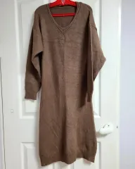 Vネック ニット ロング ワンピース ブラウン