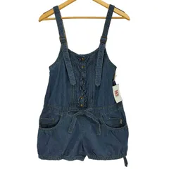 バーバリーブルーレーベル BURBERRY BLUE LABEL ロゴパッチ ホース刺繍 フリルデザイン デニム ショーツ サロペット レディース  36