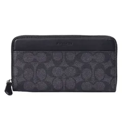 コーチ メンズ 長財布 COACH コーティングキャンバス レザー シグネチャー アコーディオン ウォレット ジップ アラウンド 財布 チャコール×ブラック CY405