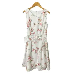 レッセパッセ LAISSE PASSE 花柄 ノースリーブ ワンピース ひざ丈 36 ホワイト マルチカラー ■GY43