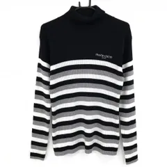 【超美品】マリクレールスポール タートルネックセーター 黒×白 ボーダー柄 ロゴ刺しゅう レディース L ゴルフウェア marie claire