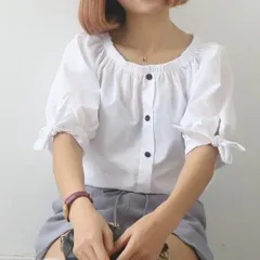ブラウス レディース オフショルダー 袖リボン 5分袖 送料無料