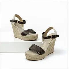 ルイヴィトン LOUIS VUITTON コーストライン モノグラム サンダル 靴 シューズ レザー キャンバス ブラウン ベージュ ゴールド ウェッジソール ストラップ