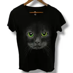 黒猫 Tシャツ 黒 ブラック ハロウィンプリント アニマル 古着 カットソー