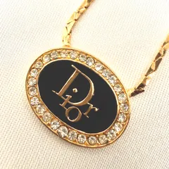 美品 クリスチャンディオール ネックレス Diorロゴ オーバル型 ラインストーン GP ゴールドカラー