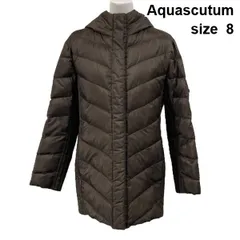 ■ アクアスキュータム Aquascutum ダウンコート フーデッド スタンドカラー 軽量 ブラウン ダウン/フェザー 8 M 38 レディース S6A496