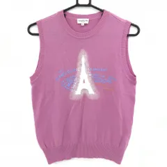ランバンスポール ニットベスト ピンク×白 ウール100％ エッフェル塔 レディース 38(M) ゴルフウェア LANVIN SPORT