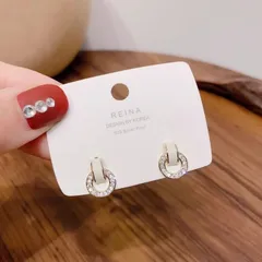 ミニフープ×ビジューリングピアス レディース 韓国アクセ 上品 シンプル 高見え 大人可愛い デイリー オフィス きれいめ コーデ万能