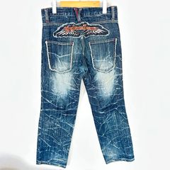 FLAGSTAFF フラッグスタッフ ネイティブ柄 ロゴ刺繍 バナナデニム 36 