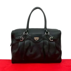 極 美品 Salvatore Ferragamo サルヴァトーレフェラガモ ガンチーニ ロゴ 金具 レザー ハンドバッグ トートバッグ ブラック 58101
