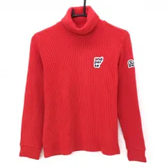 【美品】アンパスィ タートルネックセーター レッド リブ編み ワッペン ニット  レディース M ゴルフウェア and per se