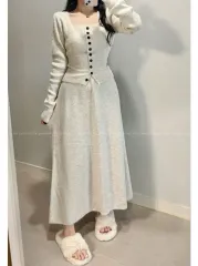 ウールニット セットアップ/カーディガン ロング丈スカート セット - 新品