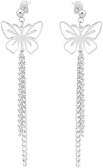 AREUM バタフライ 蝶々モチーフ 両耳用 おしゃれ ロング 揺れる 金属アレルギー対応 ステンレス (シルバー,  中)
