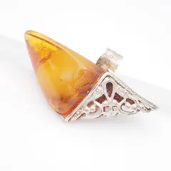 L279 琥珀 コハク アンバー ペンダント トップ シルバー デザイン チャーム ヘッド