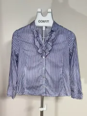 ボーダー柄フリルブラウス 長袖シャツ