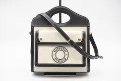 ★3日以内返品可★ 美品 BURBERRY バーバリー コットンキャンバス カーフスキン ロンドンイングランド ミニ ポケットバッグ 8028058 2wayハンドバッグ ブラック ベージュ キャンバス カーフレザー レディース
