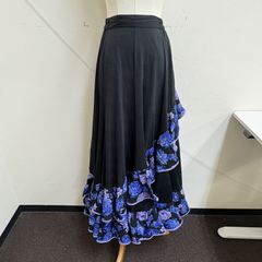 フラメンコファルダ レッスンスカート 100cm丈 ブルー グリーン スパイラル フラメンコファルダ レッスンスカート 100cm丈 ブルー グリーン