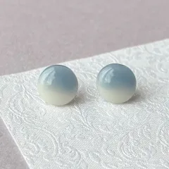 ブルー×ホワイト グラデーション ピアス 小ぶり 丸 ステンレス 大人かわいい シンプル【494】