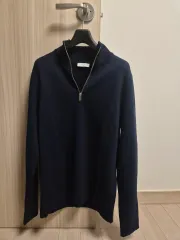 サンドロ ネイビー ハーフジップアップ ニット