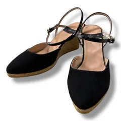 未使用 箱あり gaimo ガイモ ウェッジソール エスパドリーユ ストラップ パンプス ハイヒール 靴 サンダル ポインテッドトゥ レディース サイズ39 ブラック 通年 久喜倉庫店 26 No.K 1357