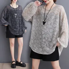 チュニック ブラウス レディース トップス 透け感 夏 フェミニン 長袖 体型カバー ファッション 韓国 大人 通勤