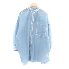 クラシカルエルフ CLASSICAL ELF シアーシャツ バンドカラー 長袖 ロング丈 無地 M 水色 ライトブルー /HO22
