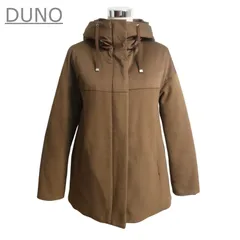 極美品 DUNO デュノ KATE フード 異素材切り替え ミドル丈 フルジップ ダウンジャケット サイズ42 茶 ブラウン レディース