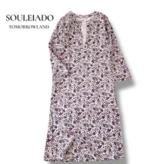 未使用級 SOULEIADO リネンシルク ペイズリー ワンピース キーネック ロング 36 9号 M 麻 絹 プリント ソレイアード TOMORROWLAND トュモローランド 日本製