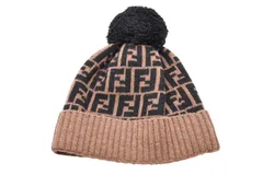 FENDI フェンディ  ニット帽 帽子 65050010 ズッカ柄 ブラウン ブラック ウール 黒 茶色　美品 中古 4b011772